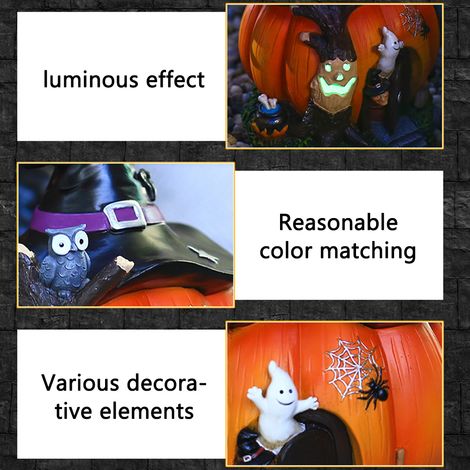 Leuchtende Kürbisfigur aus Kunstharz, Hexenhaus für Halloween, dekorative Tischfigur, Partydekoration, Geschenk (1/5)