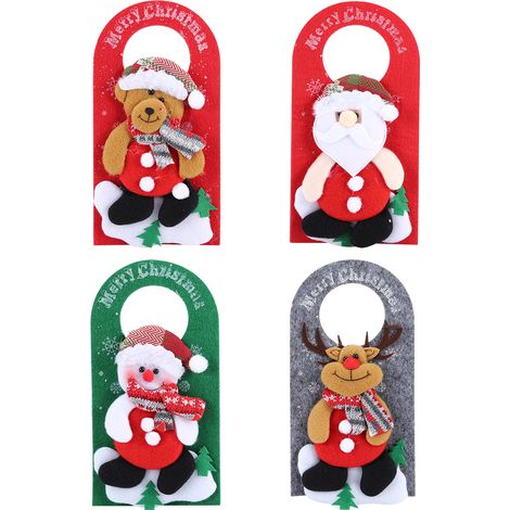 Ensemble de 4 décorations de porte de Noël, pendentifs à suspendre en forme de dessins animés pour la décoration des vitrines d'hôtels et de magasins (1/5)