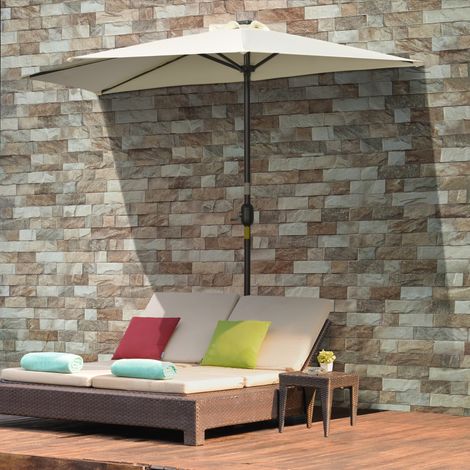 Parasol de terrasse semi-circulaire avec panneau solaire, 20 LED, manivelle, beige, 2,70 x 1,35 x 2,40 m