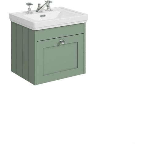 Balterley Butterton 500mm Wall Hung 1 Drawer Unit with Classic Basin 3 Tap Hole - Satin Green (1/4)