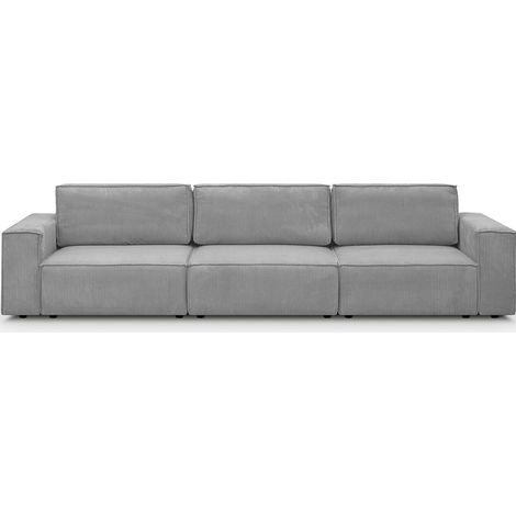 Canapé modulable 5 places en velours côtelé gris clair - Harper Mod (1/5)