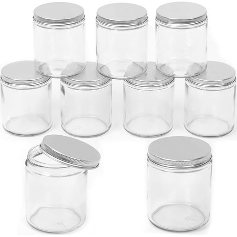 Set of 8 clear glass jars, 240 ml, with silver lids round glass containers with lids travel jars for creams and lotions (1/5)