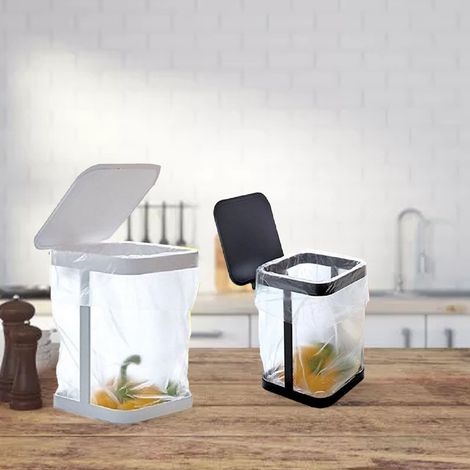 Mini poubelle de bureau de style japonais, idéale pour la cuisine et le salon, avec couvercle à charnière. Couleur : noir (vente en gros). (1/5)