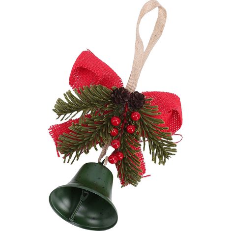Hängende Weihnachtsglocke, Vintage-Dekoration mit Schleife, Tannenzapfen, roten und grünen Beeren für Zuhause (1/5)