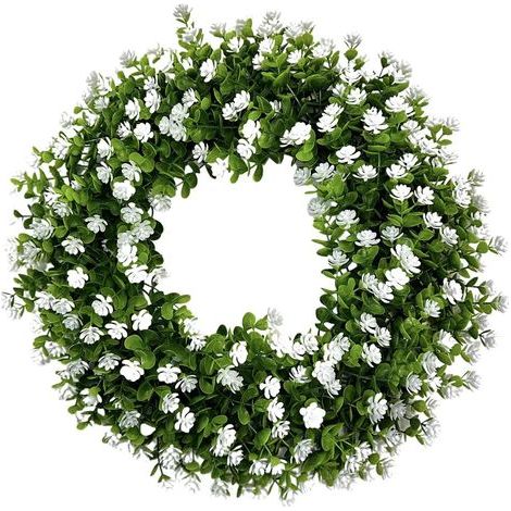 Wiederverwendbarer künstlicher Blumenkranz aus Eukalyptus, künstlichem Grün und bunten Blumen – ideal für Partys, Hochzeiten, als Dekoration für die Haustür und (1/5)
