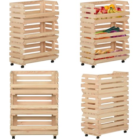 Chariot à légumes 57x30x80 cm Bois de pin solide - Chariot De Cuisine - Chariot À Légumes - Meuble De Rangement - Bois Massif - Pin - Home & Living (1/5)