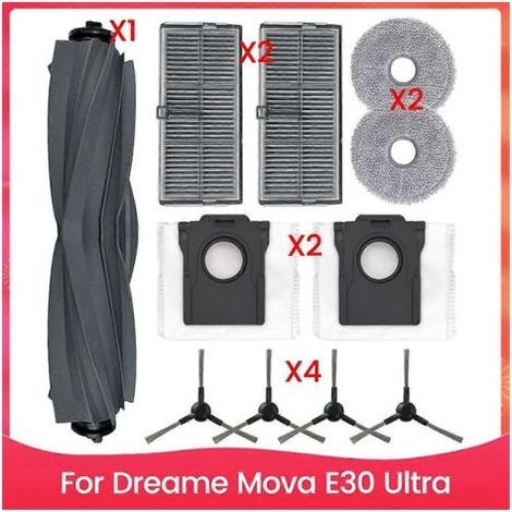 Kit de pièces de rechange pour aspirateur robot Dreame Mova E30 Ultra : brosse principale, filtre HEPA et serpillière. (1/5)