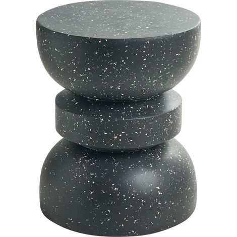 Mesa auxiliar de óxido de magnesio y fibra de vidrio tablero redondo ø 37 cm forma de reloj de arena resistente a rayos UV óxido agua viento negro con efecto terrazo Faliro