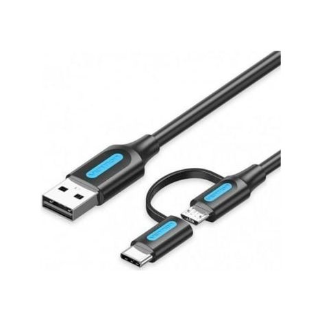 Cable USB 2.0 Vention CQDBD USB Macho - Micro USB Macho/ USB Tipo-C Macho/ 480Mbps/ 50cm/ Negro