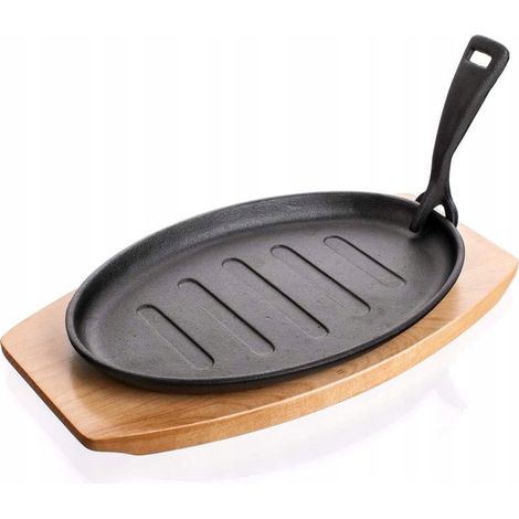 Sartén con placa calefactora sobre tabla de madera Banquet Grada de 27 cm, hierro fundido (1/5)