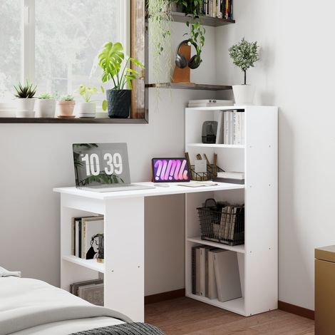 Scrivania Dritta con 4 Ripiani e 2 Scomparti, 120 × 55 × 120 cm, per Ufficio e Sala da Pranzo, Bianco (1/5)
