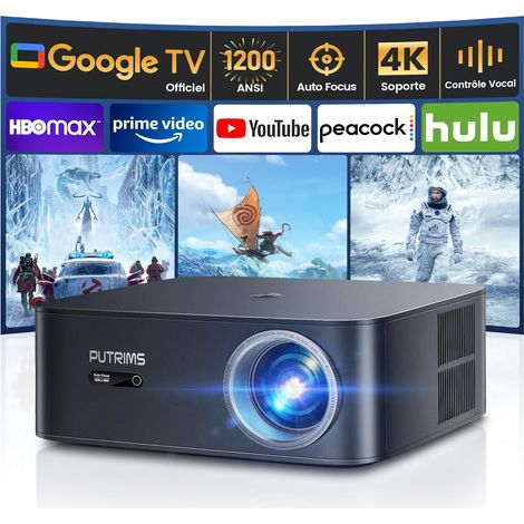 Vidéoprojecteur 4K 1600 ANSI Auto Focus Keystone Projecteur Vidéo de Jour 4K WiFi Bluetooth FHD 1080P, HDR10, RétroProjecteur Home Cinéma Extérieur Zoom 50%