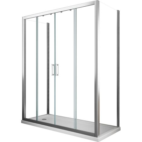 U-förmige Duschkabine, 3-seitig aus 6 mm Glas mit zentraler Schiebeöffnung mit 4 Flügeln, GRÖßE 77,5-80 feste Seitenwände und Tür, FEST + TÜR 208-213