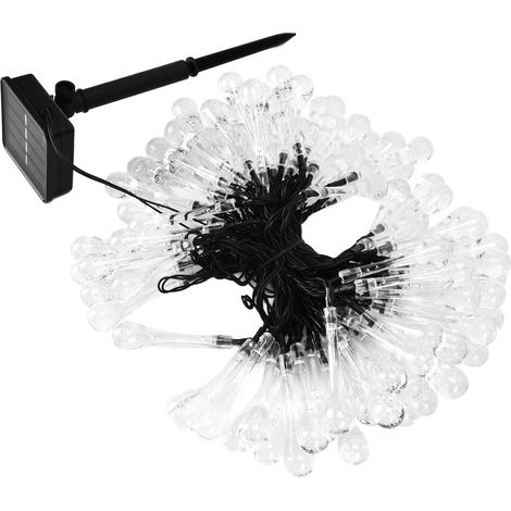 Guirlande solaire 12m 100 lumières LED chaudes gouttes d'eau, imperméable extérieur, avec batterie intégrée, pour jardin, pelouse, fête, décoration 8 fonctions. (1/5)