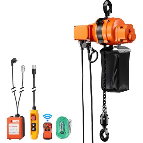 Palan électrique 500 kg, hauteur de levage 6 m, 230 V monophasé, avec télécommande sans fil 100 m et filaire 4,5 m, pour usines, entrepôts et garages. (1/5)
