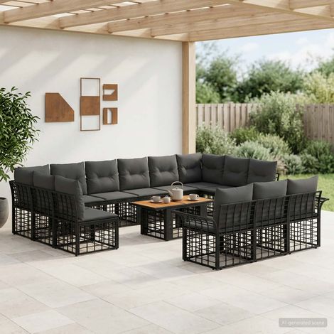 vidaXL Set Divano da Giardino 14 pz Nero e Grigio scuro polyrattan (1/5)