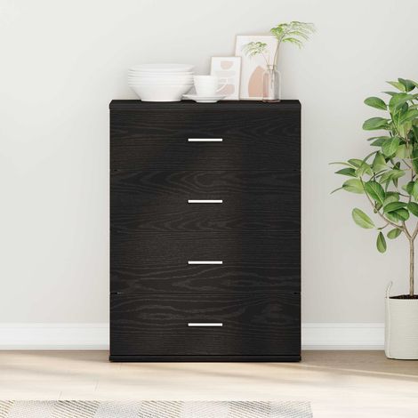 Buffet 4 tiroirs en bois d'ingénierie chêne noir 60 x 39 x 80 cm - PANGIVO (1/5)