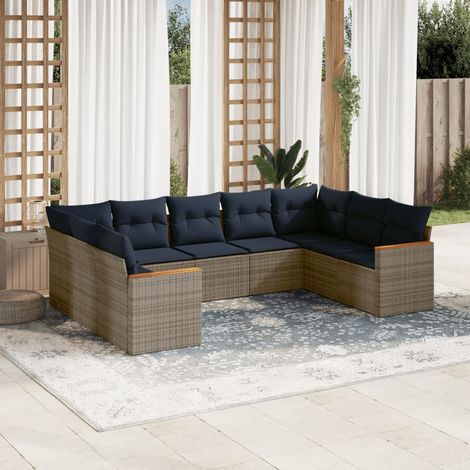 9-teiliges Gartensofa-Set mit Kissen, grau, Polyrattan (1/5)