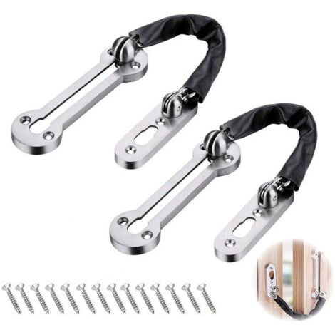 2 Pcs Chaînes Argenté de Porte de Sécurité en Cuir PU Verrou de Porte Coulissant avec Vis pour Famille Hôtel Appartement (1/5)