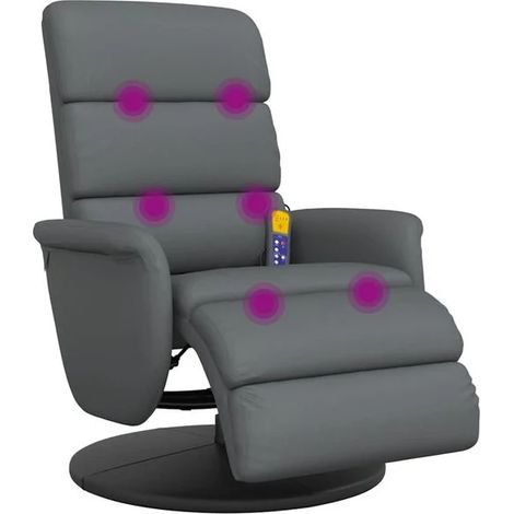 Chaise de massage ergonomique en similicuir gris avec repose-pieds réglable – Fonction chauffage, vibration et 8 programmes prédéfinis (1/5)