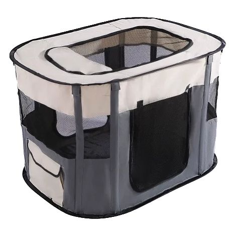 Parque para mascotas, diseño plegable, para uso interior y exterior, color blanco plateado, 90x70x60cm-d (1/2)