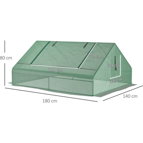 Serre rectangulaire acier PE verte 180x140x80cm, portes et fenêtres enroulables ventilées (1/4)