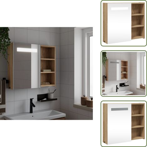 Armoire de salle de bain à miroir avec LED chêne 60x13x52 cm - Armoire De Toilette - Armoires De Toilette - Armoire De Toilette Avec Miroir - Armoires De Toilette Avec Miroir (1/5)