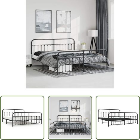 vidaXL Lit avec tête et pied -  Cadre de lit métal sans matelas avec pied de lit noir 193x203cm (1/5)