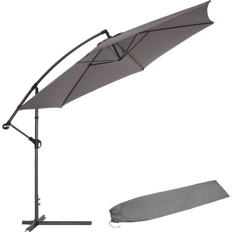 Parasol gris de 350 cm, belle qualité de finition avec une housse de protection incluse (1/5)