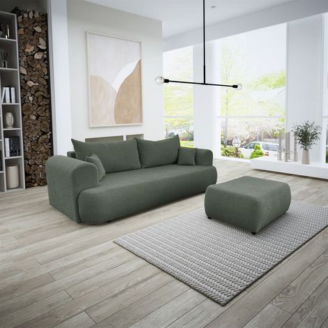 Sofa Schlafsofa 3-Sitzer ANIKE inkl. Polsterhocker in Stoff Now or Never Grüngrau (1/5)