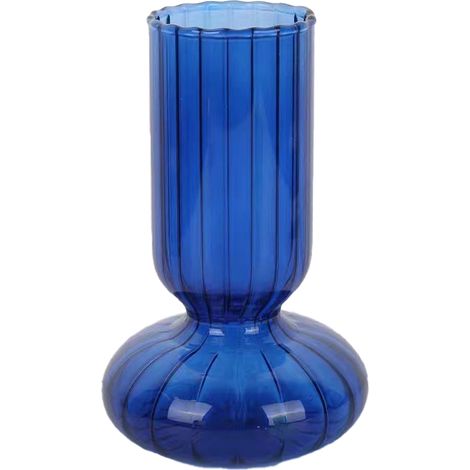 Jarrón transparente multicolor “Sinfonía Azul” para hidroponía y decoración minimalista de salones (30 cm de altura). (1/5)