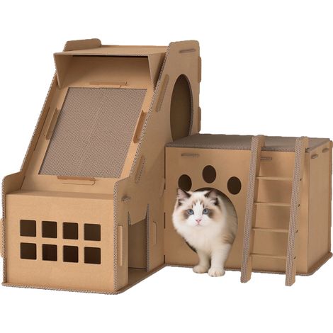 Griffoir pour chat, design à 2 niveaux, matériau durable, Jaune (1/2)