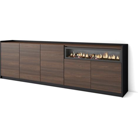Skraut Home - Aparadores para salón, 260x37x80cm, 5 Puertas, Chimenea eléctrica, Roble oscuro y Negro (1/5)