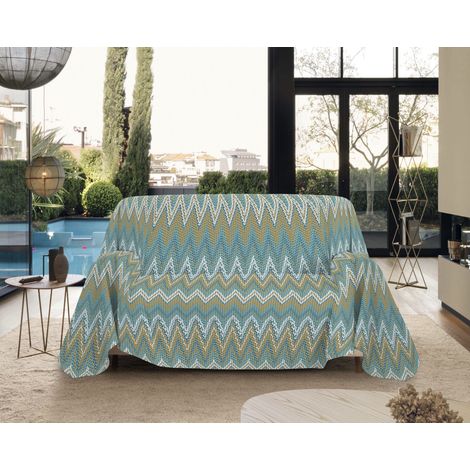 Telo Arredo Made in Italy in Cotone Grandfoulard Copritutto Copridivano Copriletto-Teli Sofà Arredatutto-Drappeggio-Arazzo-Copridivano Grand Foulard Letto Singolo - Spinato Verde