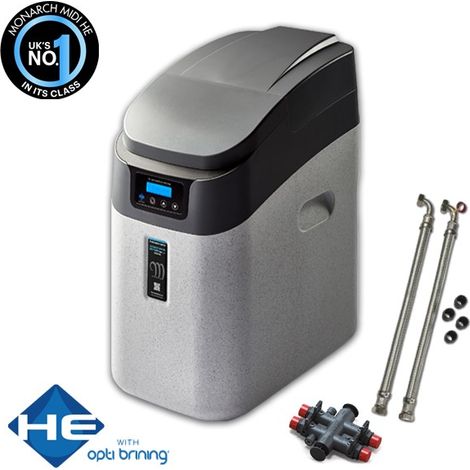 Monarch Midi HE FreeFlow Water Softener + 22mm Hoses - Combi Pressurised Kit