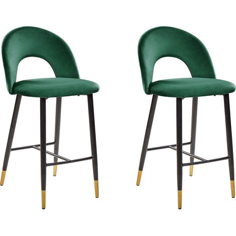 Conjunto de 2 sillas de bar de terciopelo verde esmeralda negro dorado metal retro comedor Falton
