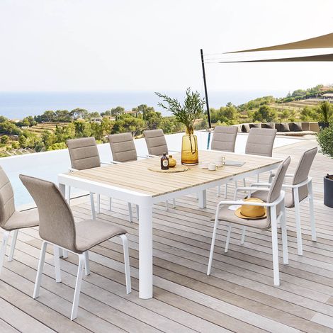 Hesperide – Table de jardin rectangulaire 10 places – Structure aluminium – Plateau bois acacia traité époxy – Résistante aux UV et à la rouille