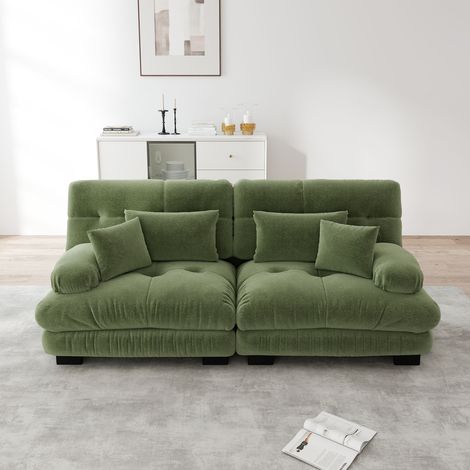 Canapé Cloud Corner pour le salon, double chenille avec 2 coussins lombaires et 2 coussins décoratifs, vert chenille