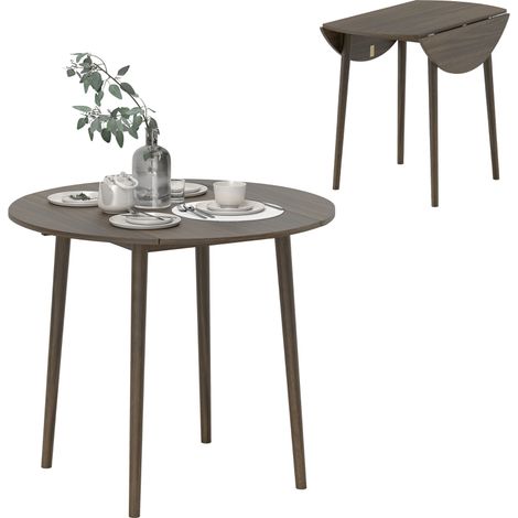 Table à manger pliante ronde extensible 4 personnes pieds bois gris Ø 89 x 735 cm compacte et pratique (1/5)