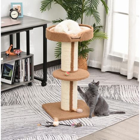 Albero tiragraffi 91 cm con pali in sisal, piattaforma e cuscino, beige chiaro HAVRYA (1/5)