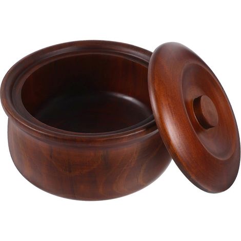 Bol à fruits en bois avec couvercle, style rétro simple, idéal pour la maison (15-16 x 7,2 cm, format café). (1/5)