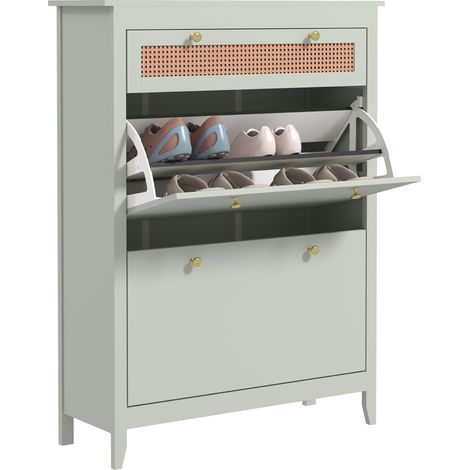 Schuhschrank für 12 Paar Schuhe, 1 Schublade, 2 Klappschubladen, Aufbewahrungseinheit, 88 x 30 x 120 cm, grün