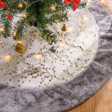 90cm Christmas Tree Skirt, Christmas Tree Mat, Large Gold Branch Christmas Tree Base Cover, Christmas Tree Skirt (Gold)