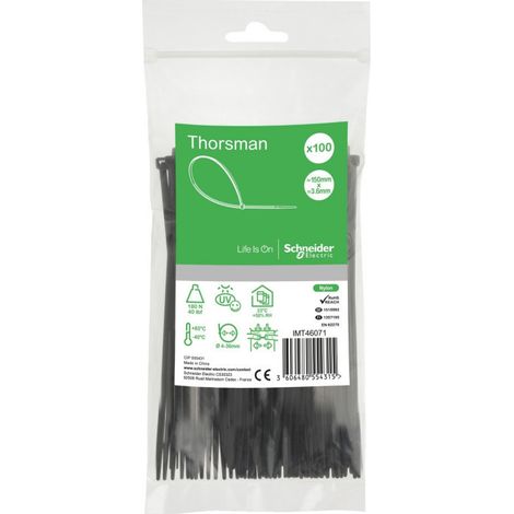 Schneider - Collier De Serrage Plastique En Rilsan Noir 150x3,6mm - Nylon - Lot De 100 Colliers Serre-câbles (1/2)