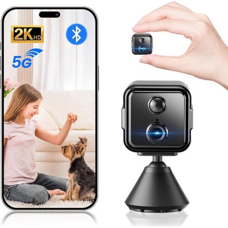 Mini-Kamera – Kabellose 2K-HD-Innenkamera mit Nachtsicht – Intelligente KI-Bewegungserkennung – 21 Tage Akkulaufzeit – SD-/Cloud-Speicher (1/2)