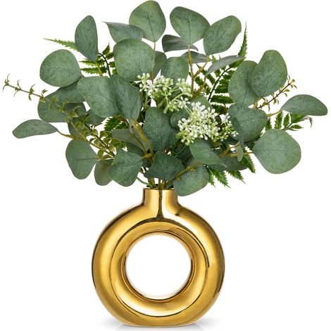 Plantes artificielles dans un vase - Eucalyptus artificiel - Décoration dans un donut - Vase artificiel - Plantes vertes dans un vase en céramique - Plantes artificielles - Décoration de table (1/5)