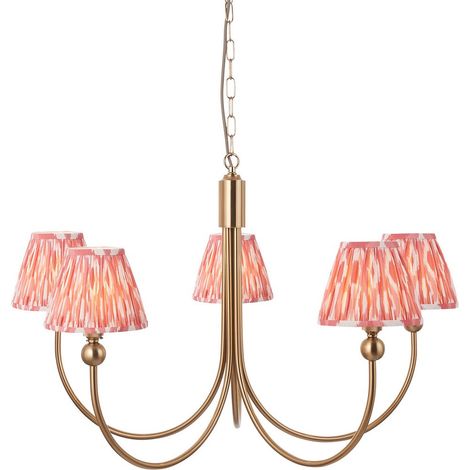 Endon Santiago Suspension en laiton vieilli brossé avec abat-jour en tissu Ikat rose corail 16 cm 5 x B22