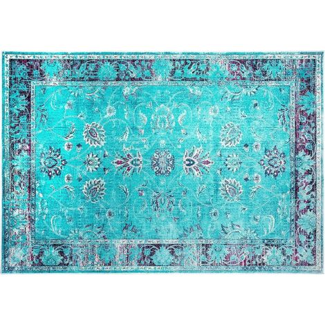 Tapis classique en viscose turquoise bordé Sofa 230 (1/2)