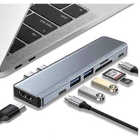 Hub USB-C 7 en 2 pour Air Pro M1, adaptateur USB-C avec HDMI 4K, USB 3.0, lecteur de cartes SD/TF, port USB-C (100 W PD), Thunderbolt 3, pour les modèles Air et Pro de 13 et 15 pouces. (1/5)
