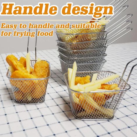 Lot de 12 Mini Paniers Argentés Avec Poignée - Pour Servir des Frites, Crevettes, Rondelles d'Oignon (1/2)